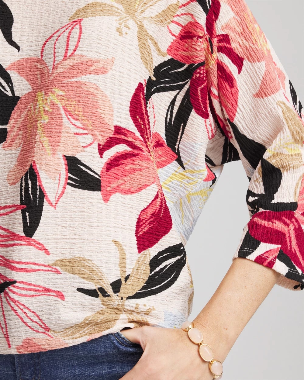 Chico's | Textured Tapered Dolman Top/ Folkloric Red