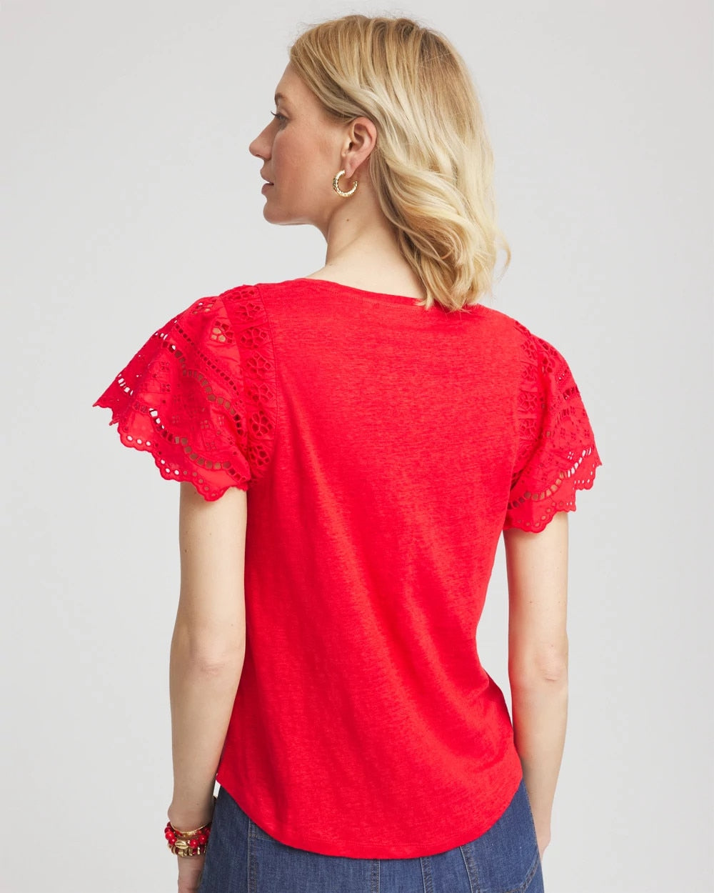 Chico's | Linen Embroidered Lace Tee/ Red Glow