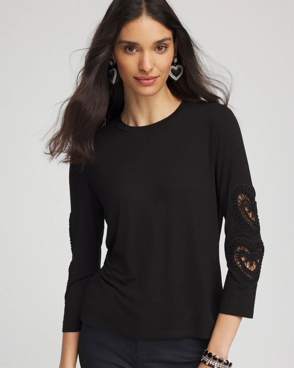 Chico's | Heart Sleeve Detail Tee/ Black