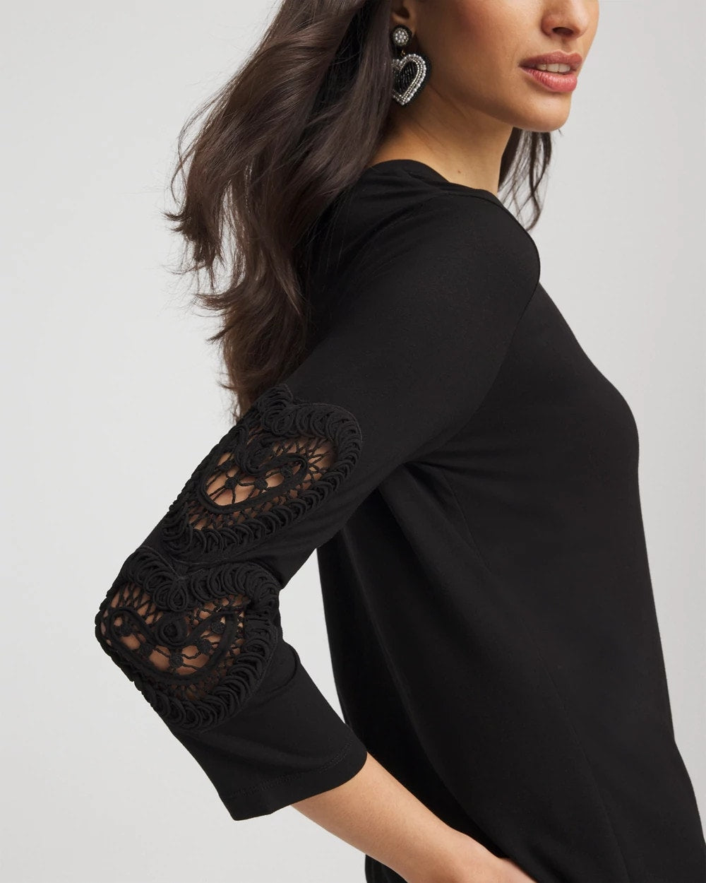 Chico's | Heart Sleeve Detail Tee/ Black
