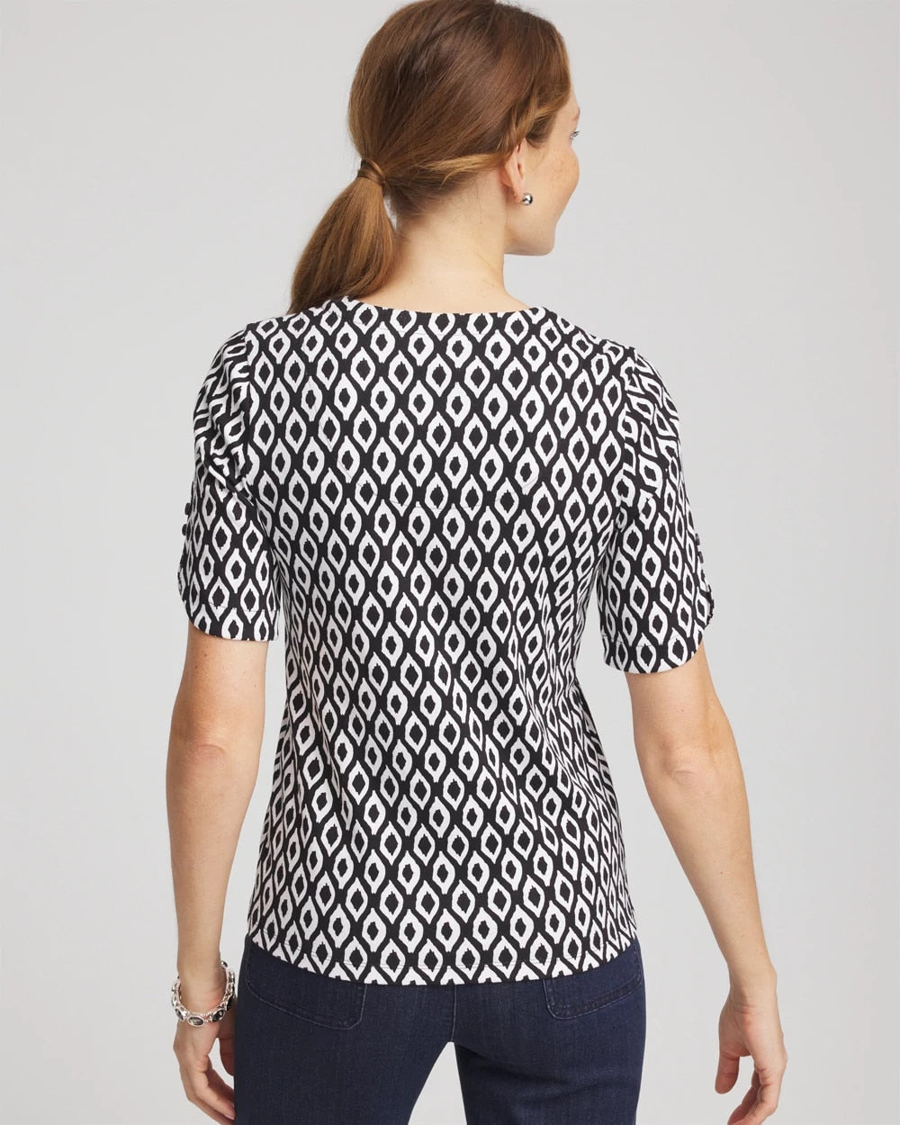 Chico's | Printed Pima Elbow Sleeve Tee/ Black