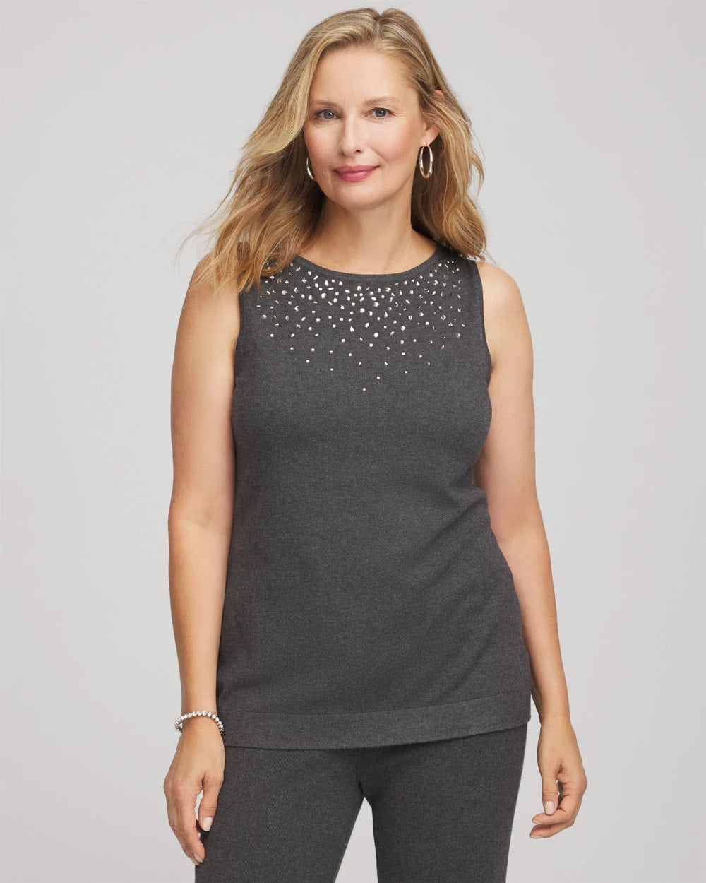 Chico's | Travelers™ Rhinestone Tank/ Graphite Gray