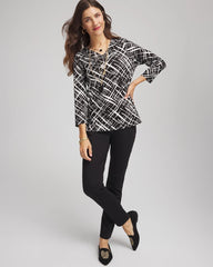 Chico's | Printed Pima 3/4 Sleeve Tee/ Black
