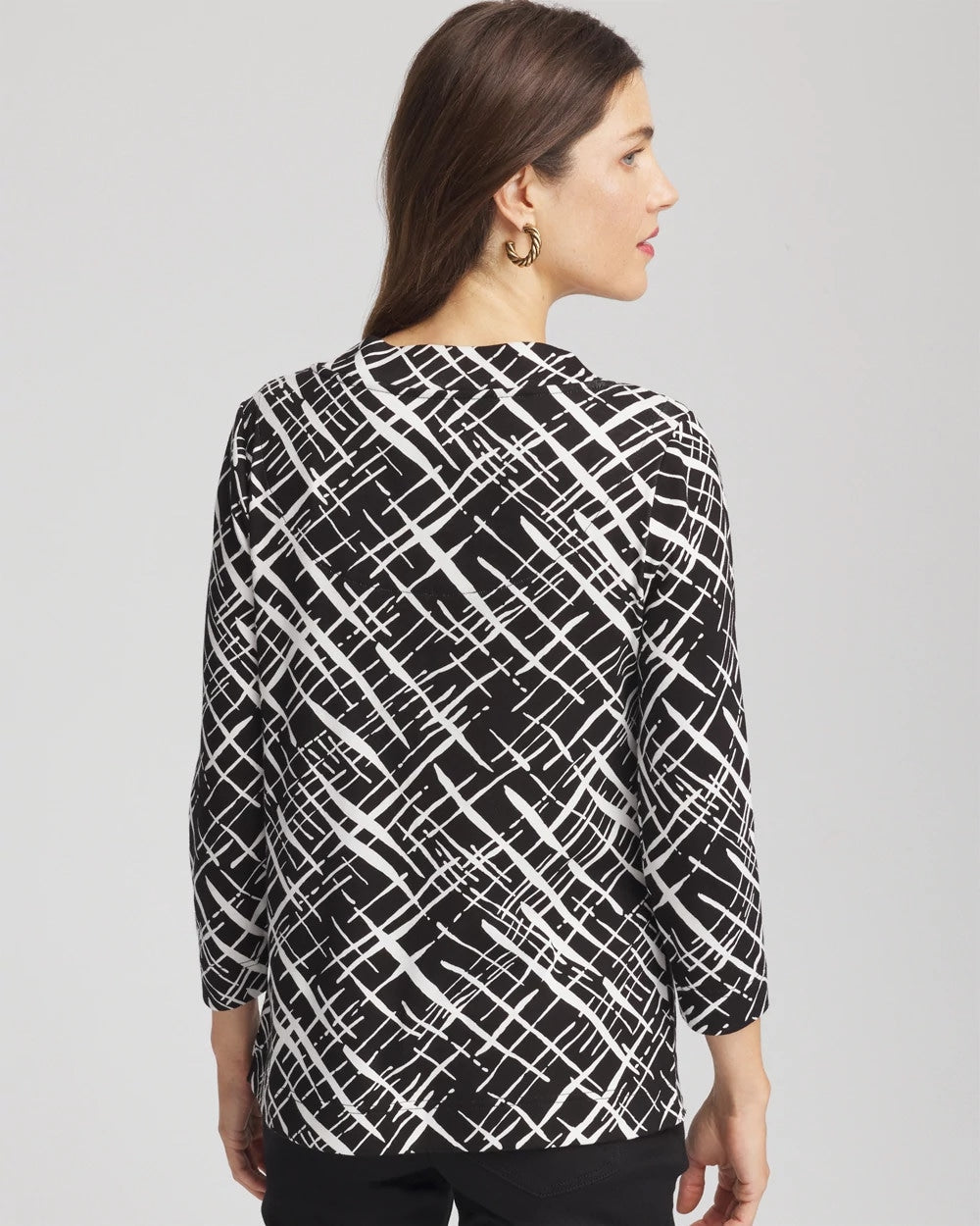 Chico's | Printed Pima 3/4 Sleeve Tee/ Black