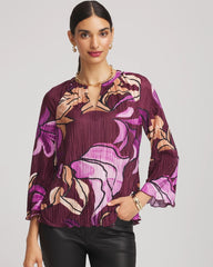 Chico's | Printed Pleated V-Neck Tee/ Deep Chianti