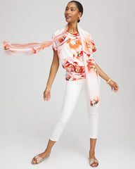 Chico's | Touch of Cool™ Tropical Ruched Banded Hem Top/ Orange Tango
