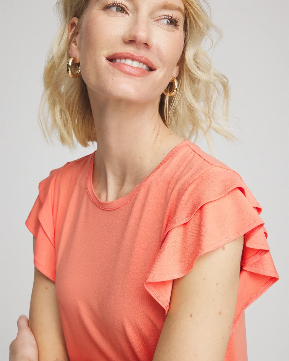 Chico's | Touch of Cool™ Flutter Sleeve Tee/ Sunset Peach