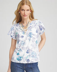 Chico's | Touch of Cool™ Floral Flutter Sleeve Tee/ Alabaster