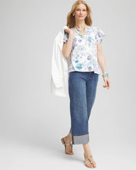 Chico's | Touch of Cool™ Floral Flutter Sleeve Tee/ Alabaster