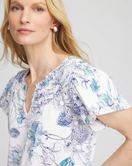 Chico's | Touch of Cool™ Floral Flutter Sleeve Tee/ Alabaster