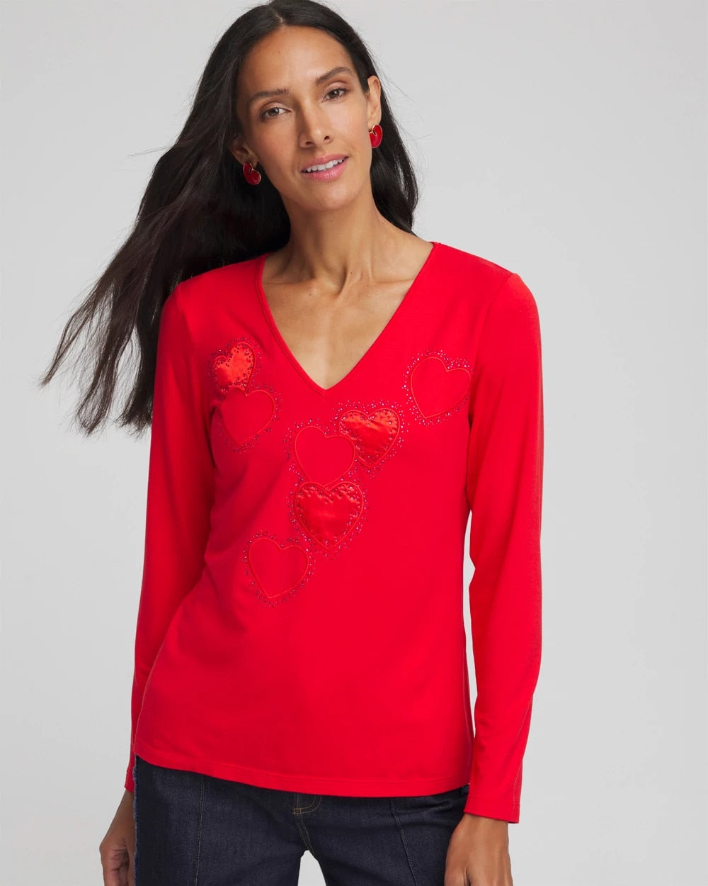 Chico's | Embellished Heart V-Neck Tee/ Love Letter Red