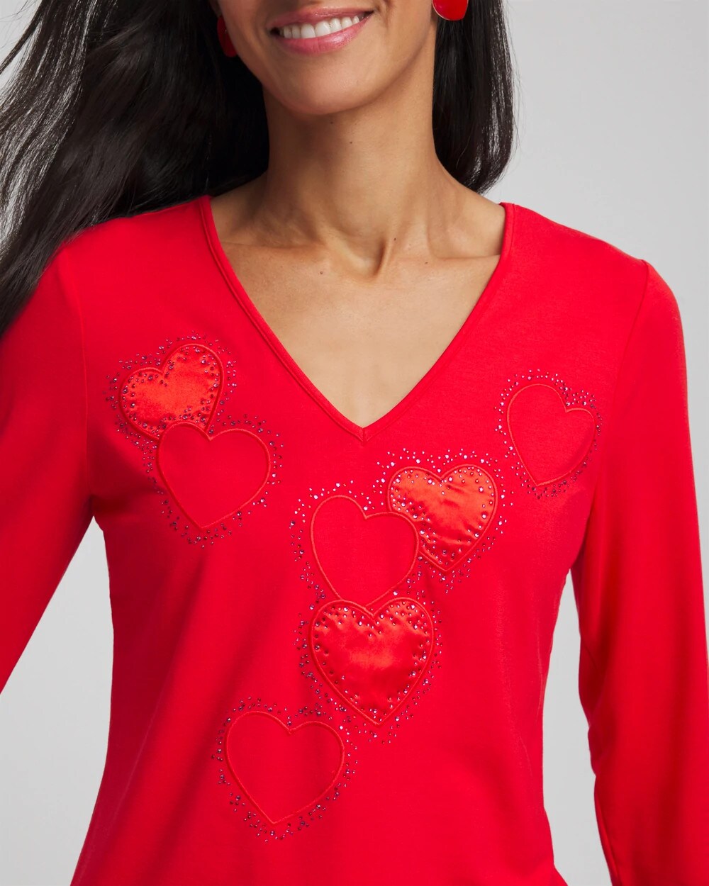Chico's | Embellished Heart V-Neck Tee/ Love Letter Red