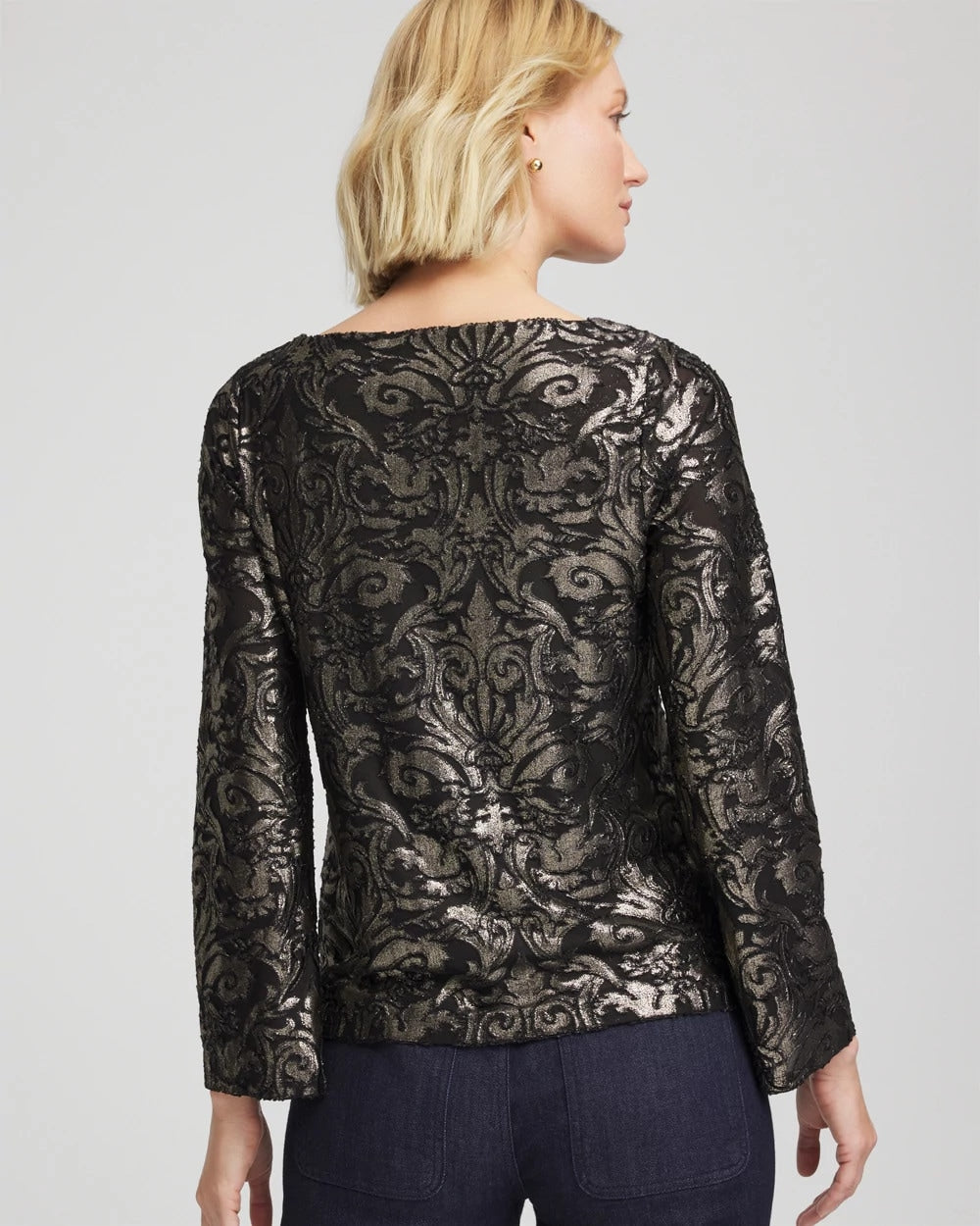 Chico's | Art Deco Burnout Jacquard Top/ Black