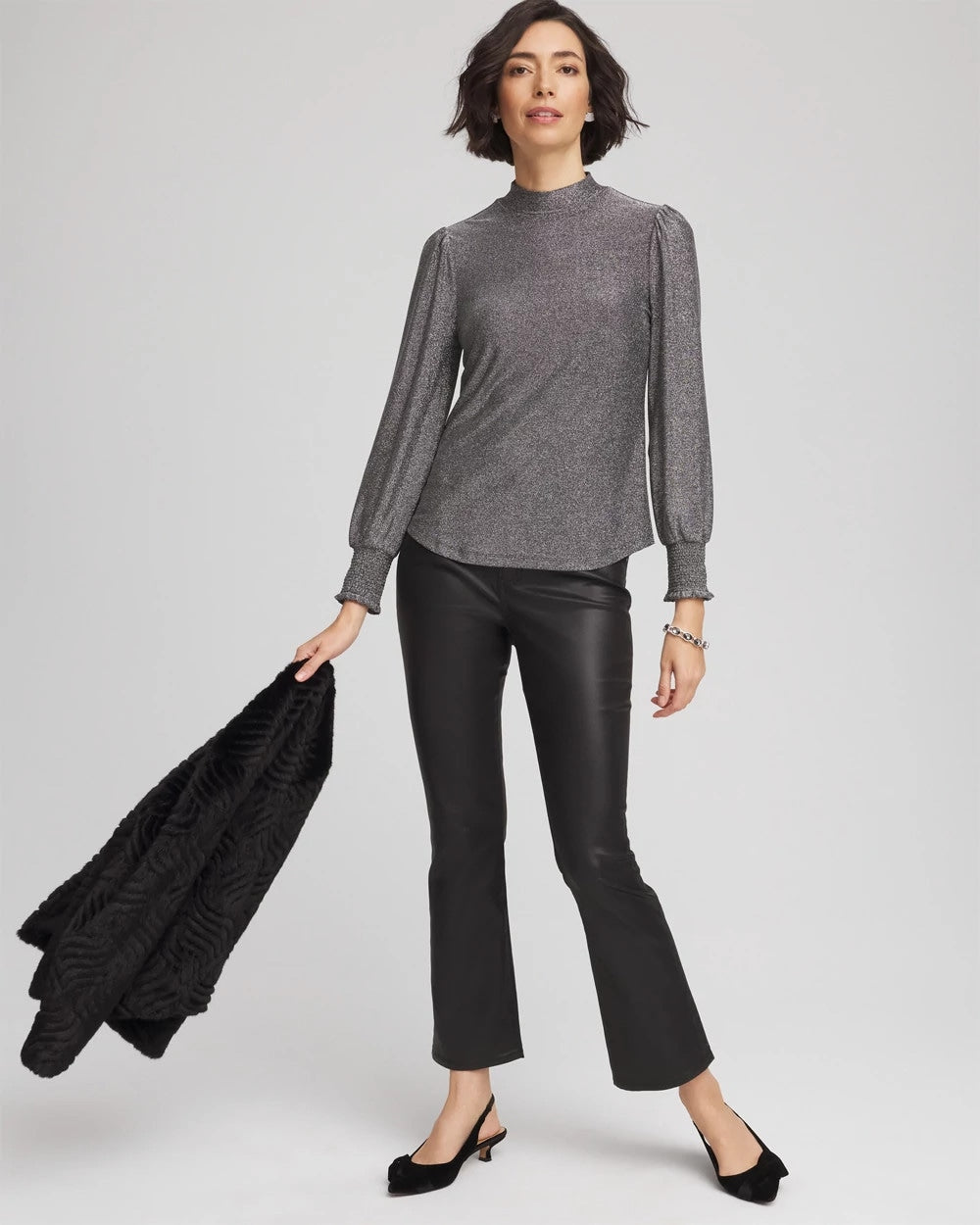 Chico's | Sparkle Smocked Top/ Silver Glitter