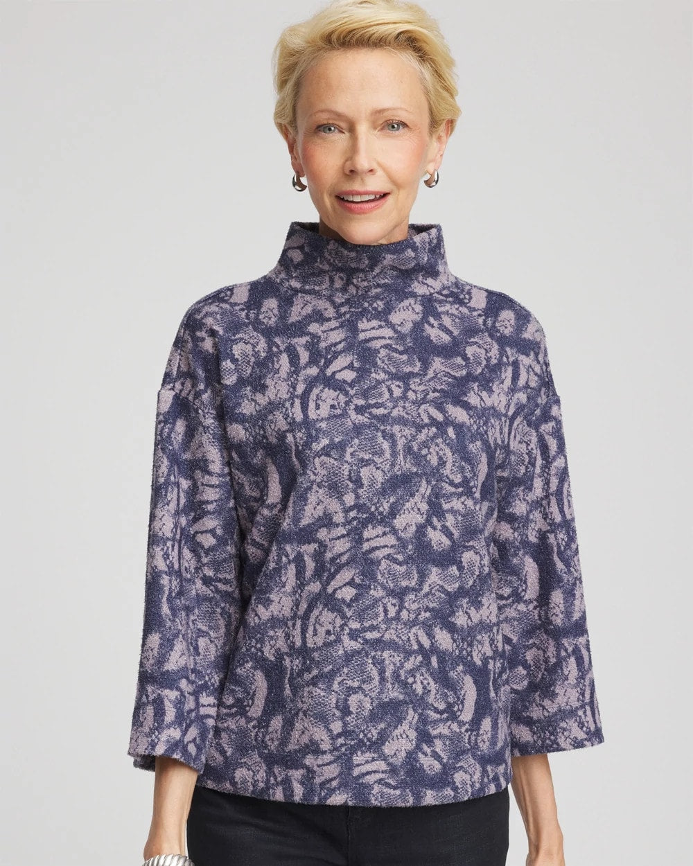 Chico's | Animal Cozy Turtleneck/ Indigo Sky