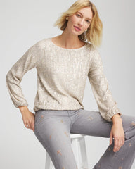 Chico's | Drizzled Sequins Bubble-Hem Top/ Champagne Fizz