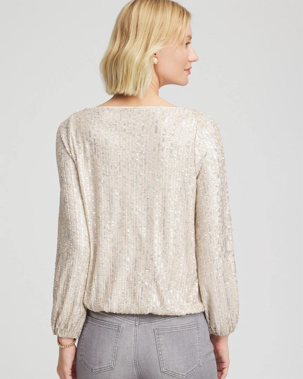 Chico's | Drizzled Sequins Bubble-Hem Top/ Champagne Fizz