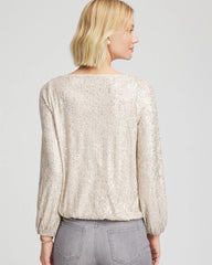 Chico's | Drizzled Sequins Bubble-Hem Top/ Champagne Fizz