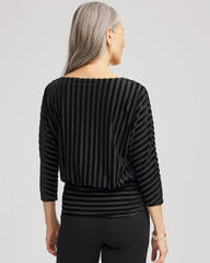 Chico's | Velvet Burnout Stripe Banded-Bottom Top/ Black