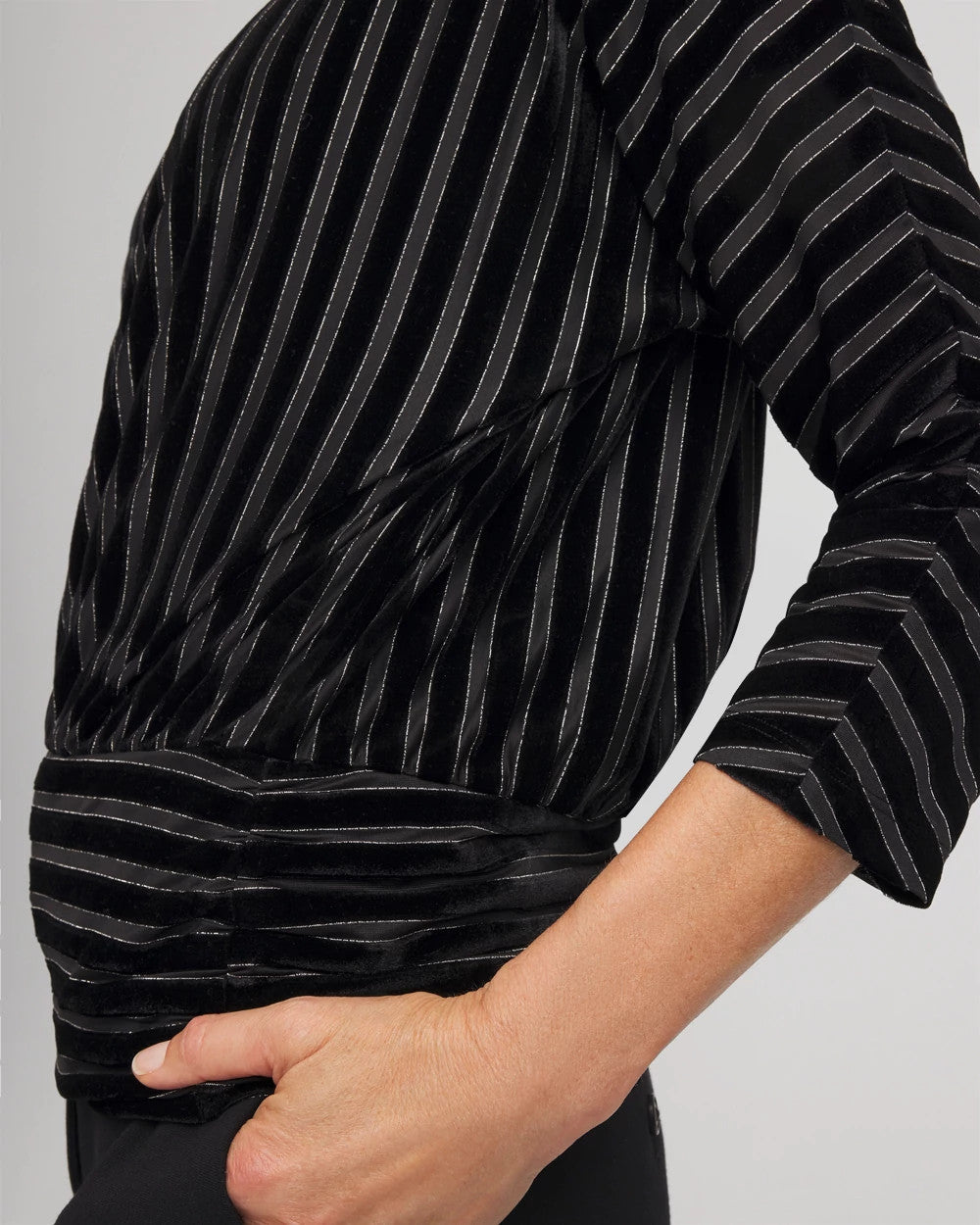 Chico's | Velvet Burnout Stripe Banded-Bottom Top/ Black