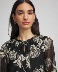 Chico's | Floral Metallic Bodre Top/ Black