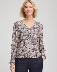 Chico's | Bloom Crinkle Bodre Top/ Graphite Gray