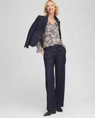Chico's | Bloom Crinkle Bodre Top/ Graphite Gray