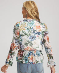 Chico's | Rose Print Crinkle Top/ Ecru