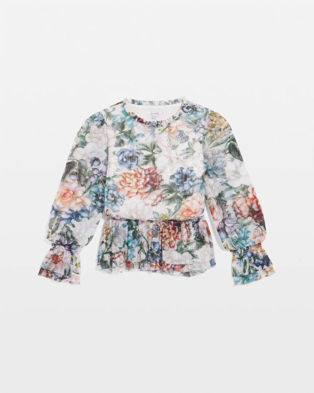 Chico's | Rose Print Crinkle Top/ Ecru