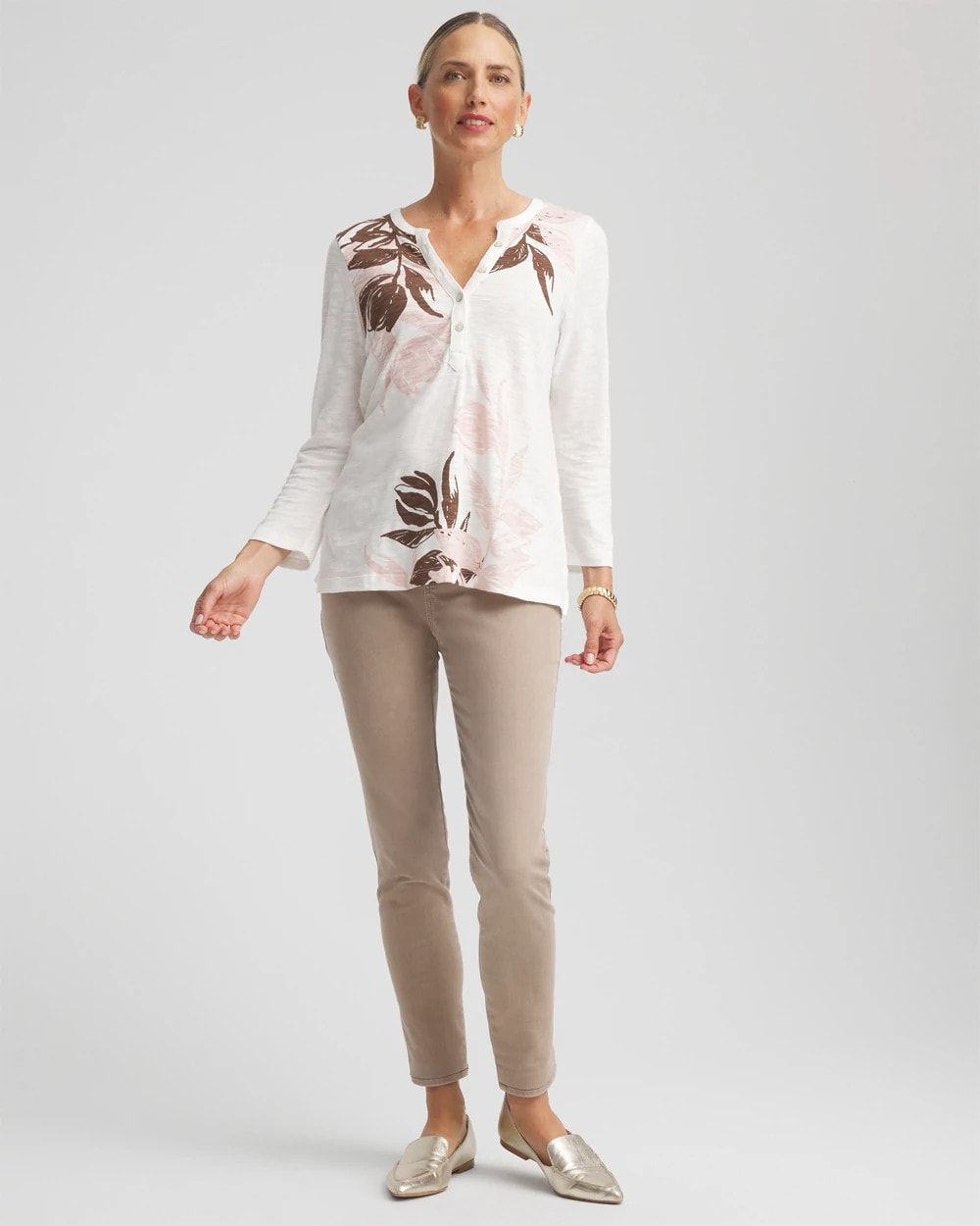 Chico's | Slub Splitneck Henley Tee/ Rose Smoke