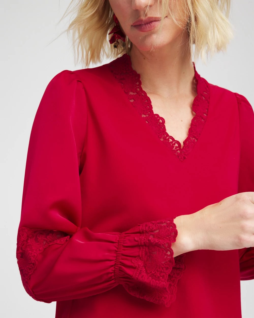 Chico's | Lace V-Neck Top/ Carmine Red