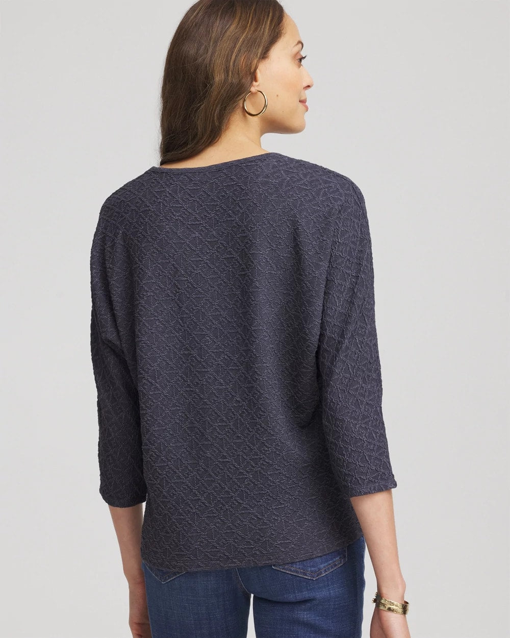 Chico's | Textured Denim-Motif Tapered-Hem Top/ Denim