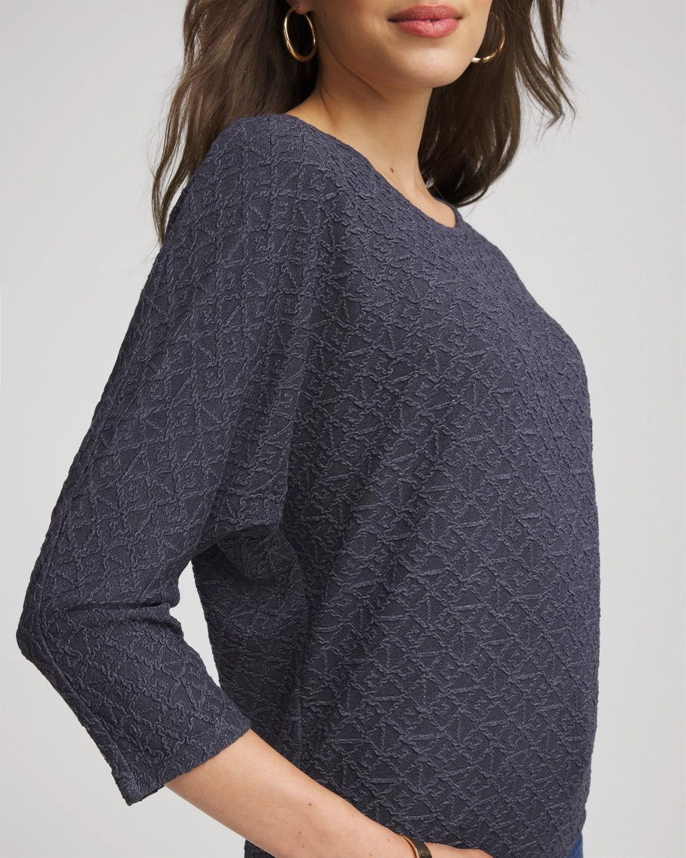 Chico's | Textured Denim-Motif Tapered-Hem Top/ Denim