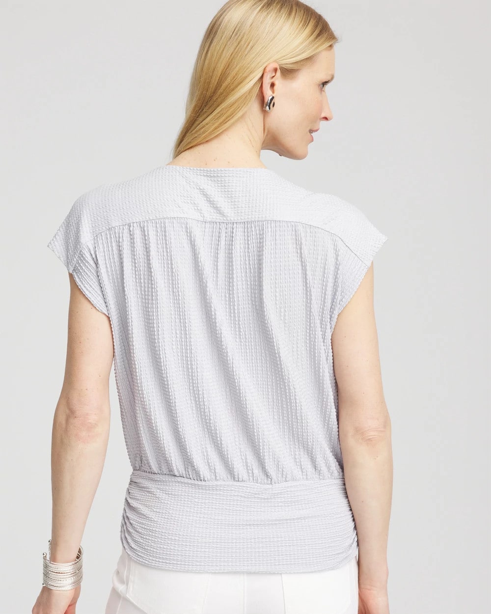 Chico's | Foiled Knit Banded Bottom Top/ Dove Gray