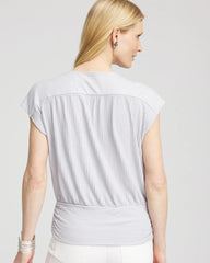 Chico's | Foiled Knit Banded Bottom Top/ Dove Gray