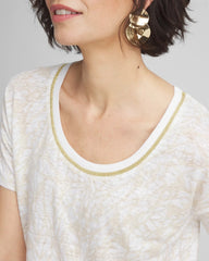 Chico's | Printed Sweater Trim Linen Tee/ River Rock