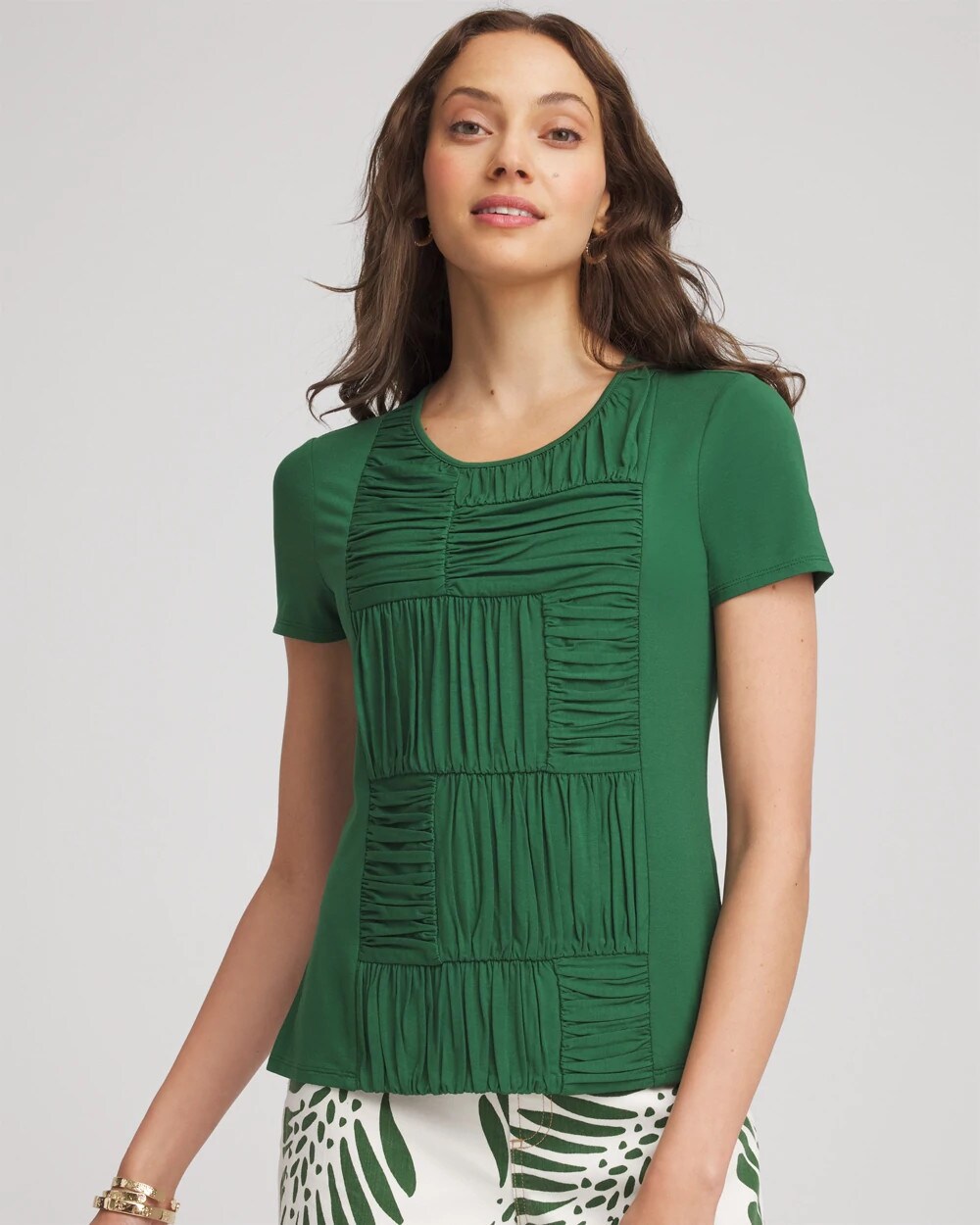 Chico's | Jersey Knit Ruched Front Tee/ Palm Leaf