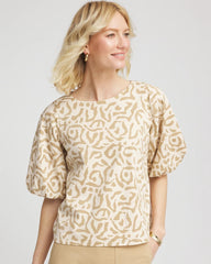 Chico's | Animal Print Bubble Sleeve Top/ Glistening Sand