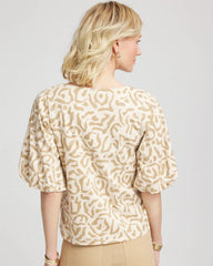 Chico's | Animal Print Bubble Sleeve Top/ Glistening Sand
