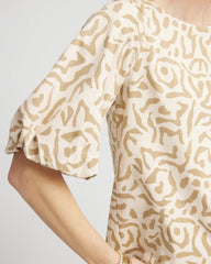 Chico's | Animal Print Bubble Sleeve Top/ Glistening Sand