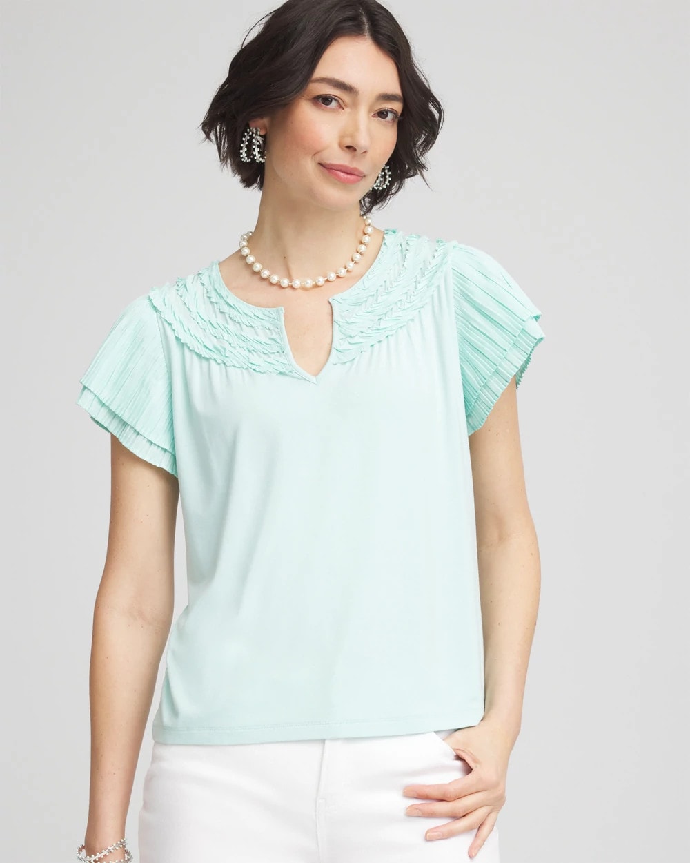 Chico's | Touch of Cool™ Layered Pleated Flutter Tee/ Teal Waters