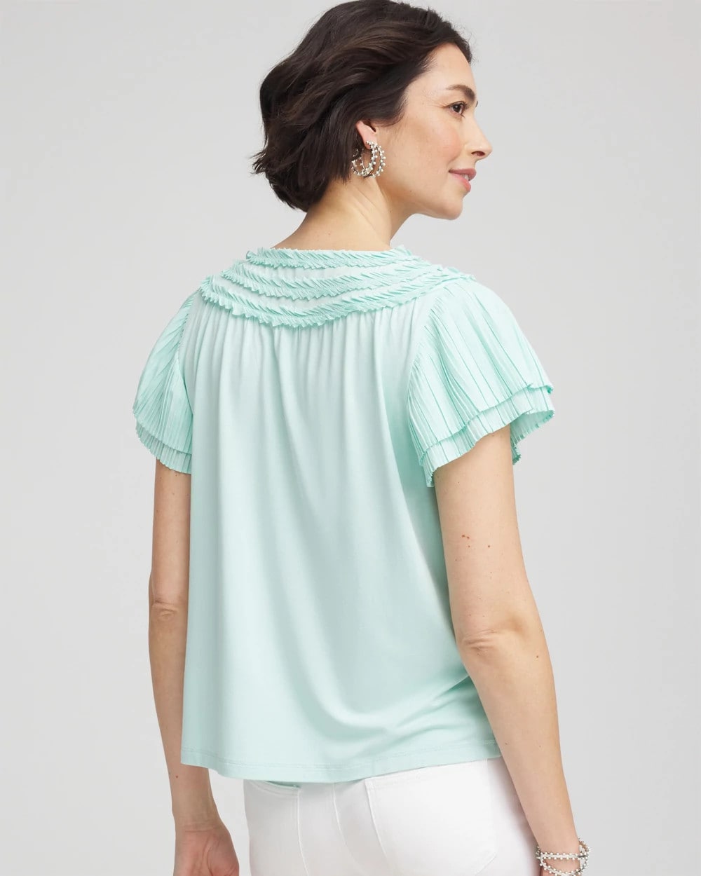 Chico's | Touch of Cool™ Layered Pleated Flutter Tee/ Teal Waters