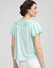 Chico's | Touch of Cool™ Layered Pleated Flutter Tee/ Teal Waters
