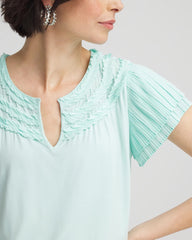 Chico's | Touch of Cool™ Layered Pleated Flutter Tee/ Teal Waters