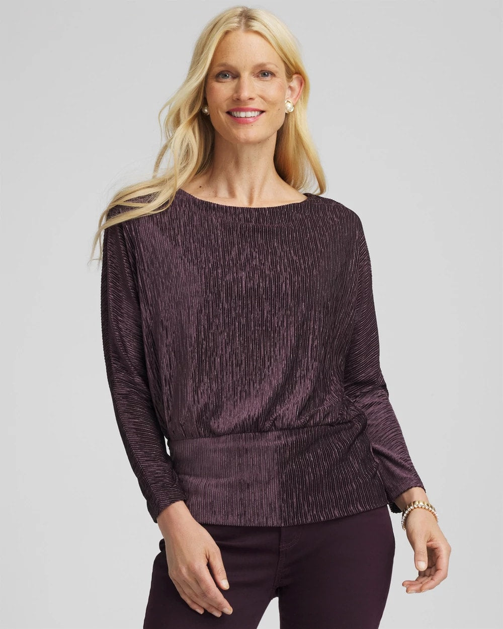Chico's | Crinkle Velvet Banded-Bottom Top/ Night Bloom