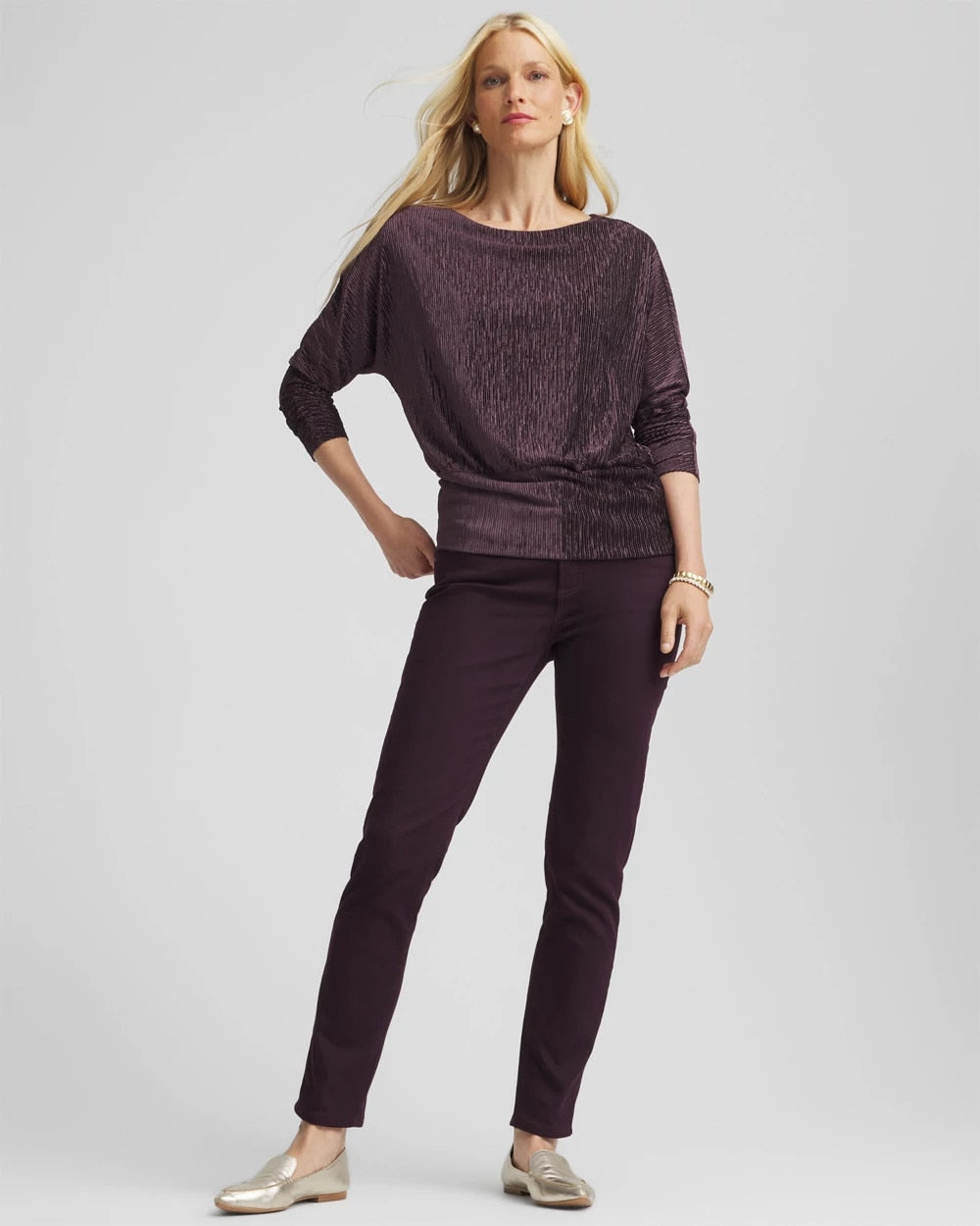 Chico's | Crinkle Velvet Banded-Bottom Top/ Night Bloom