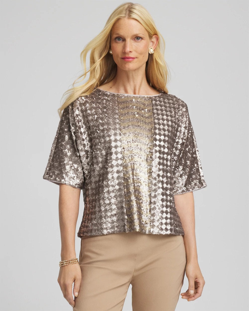 Chico's | Art Deco Dolman Sequins Tee/ Gold