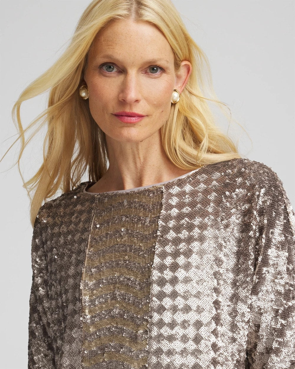 Chico's | Art Deco Dolman Sequins Tee/ Gold