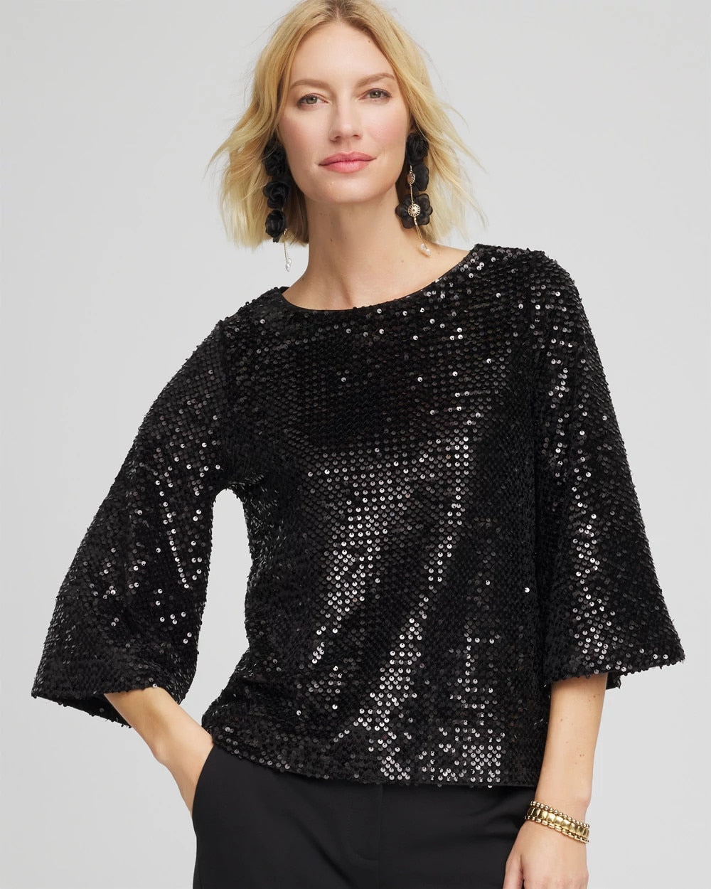 Chico's | Sparkling Sequin Party Tee/ Black