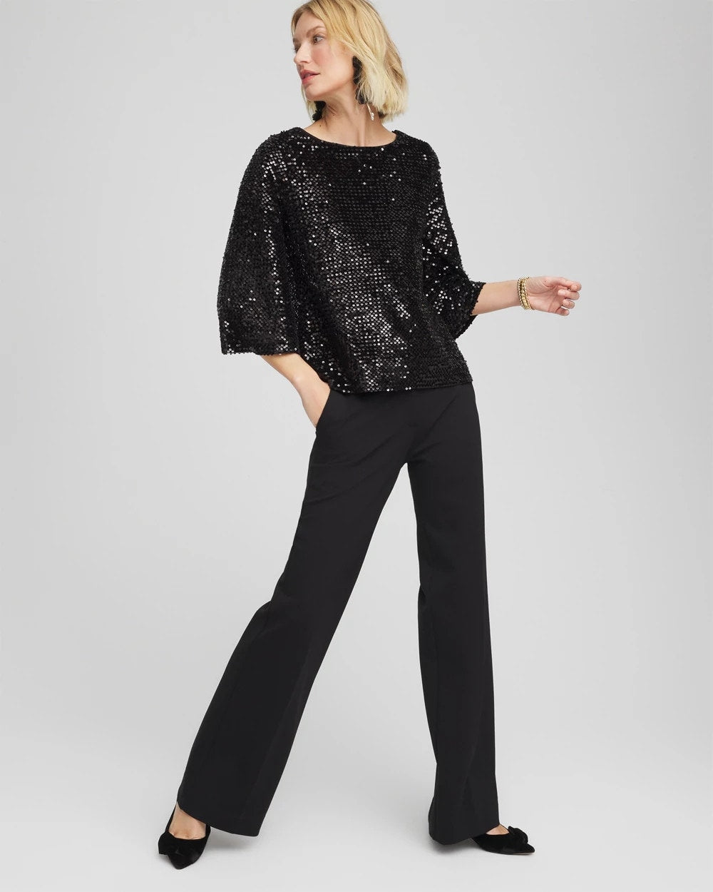 Chico's | Sparkling Sequin Party Tee/ Black